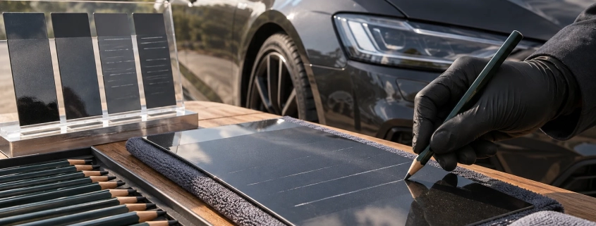 Editorial illustration: Ceramic Coating Pencil Hardness, Mohs Scale & The Power of a Scratch