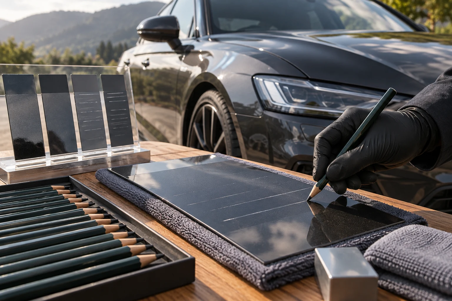 Editorial illustration: Ceramic Coating Pencil Hardness, Mohs Scale & The Power of a Scratch
