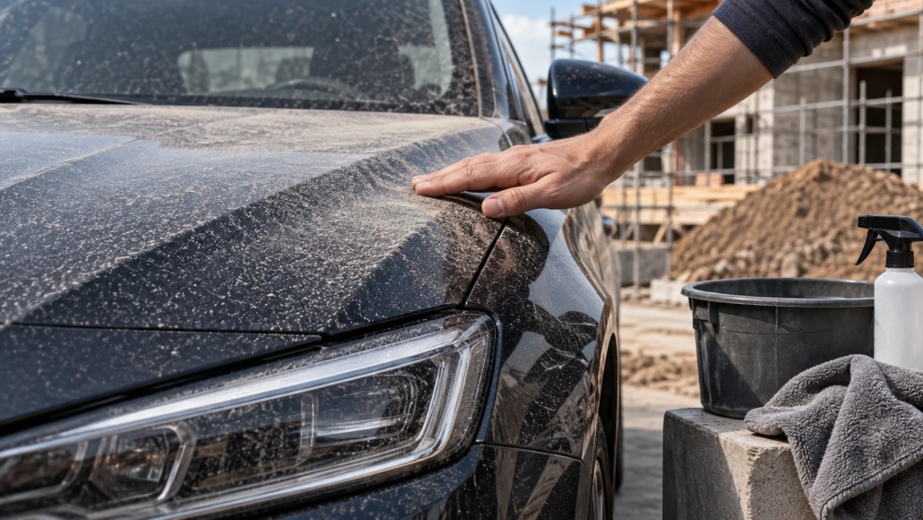 Editorial illustration: Construction Dust on a Coated Car: When to Stop and Ask