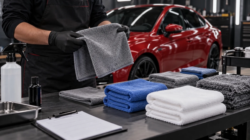 Editorial illustration: Choosing Microfiber Towels for Ceramic Coating