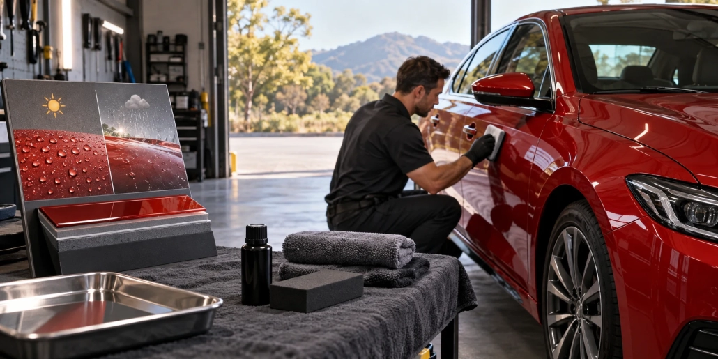 Editorial illustration: Ceramic Coating for a Car Parked Outdoors